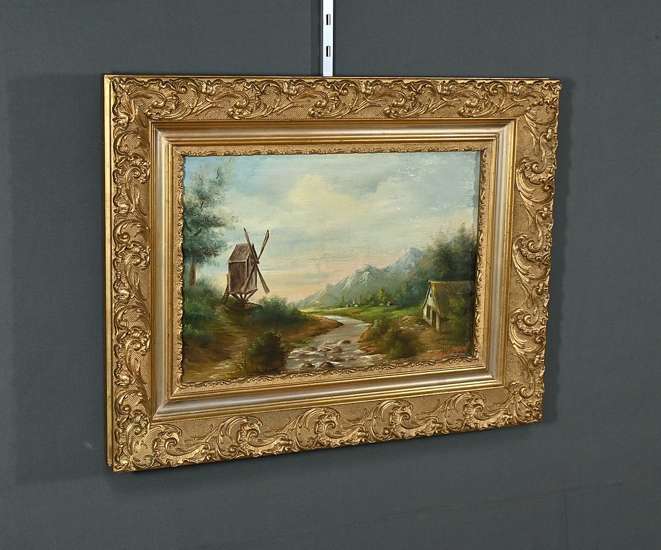 Huile sur Toile "Le Moulin" de N. Okolowicz - Début XXe – Image 2